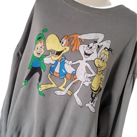 Vintage - 90s General Mills Character Gray Cropped Sweatshirt - Picture 2 of 5